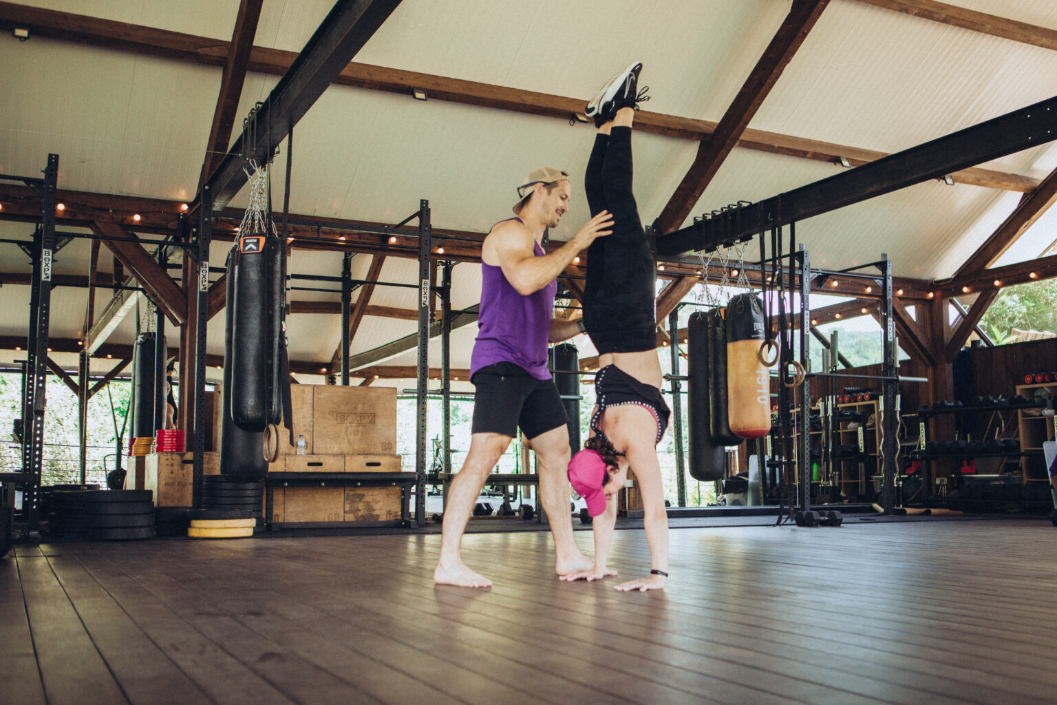 A group workout under the timber roof